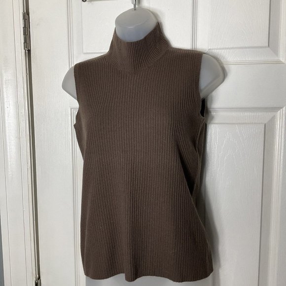Manrico Cashmere Tops - Manrico Cashmere Brown Cable Knit Mock neck Sleeveless Top Classic Italian 44 M